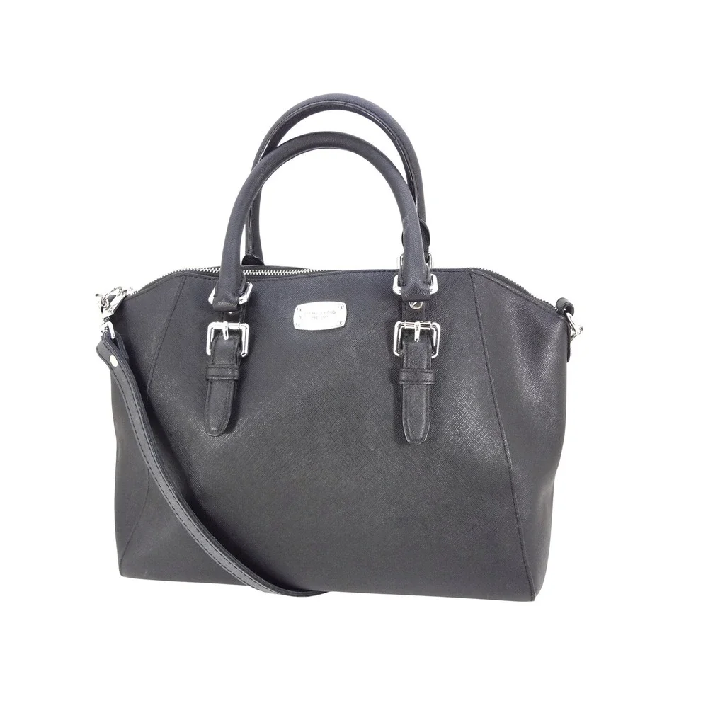 Michael Kors Ciara Satchel Black Saffiano Leather Silver Hardware Handbag - Picture 1 of 7